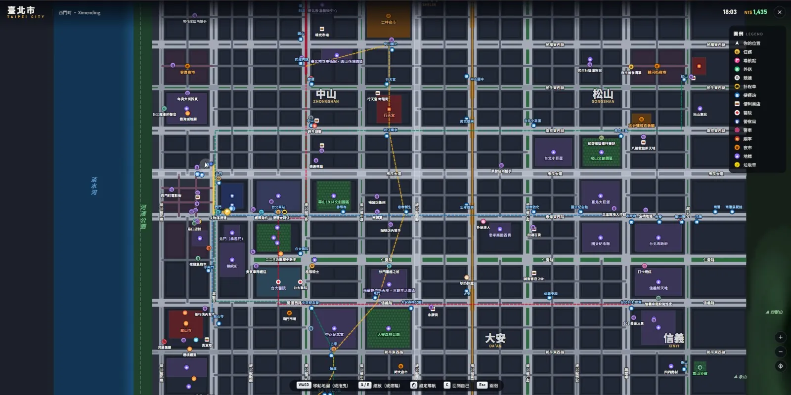 Taipei GTA gameplay scene with the player moving through a Taipei street